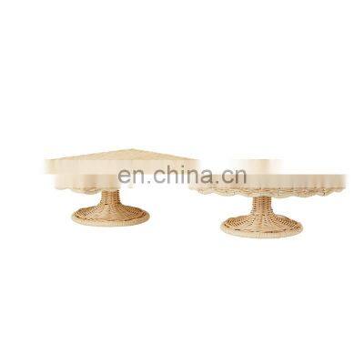 Hand Weave Rattan Serving Cake Stand Rectangle Serving Tray for Table Handwoven Basket for Breakfast Wholesale