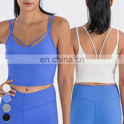 New Womens Clothing Custom Workout Tops Sexy Ribbed Strappy Sports Bra High Elastic High Support Women Yoga Tank Top With Padded