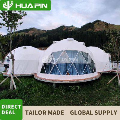 Scenic area homestay hotel tent 6m+6m+3m starry sky room camping dome starry sky tent bubble house spherical tent leather lining with bathroom