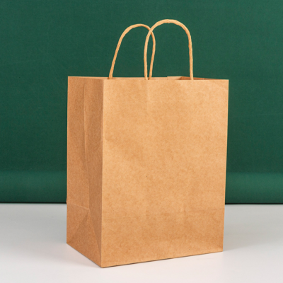 Wholesale Shopping Takeaway Popcorn Bread Food Wax Custom Print Logo Handle White Brown Kraft Paper Bag