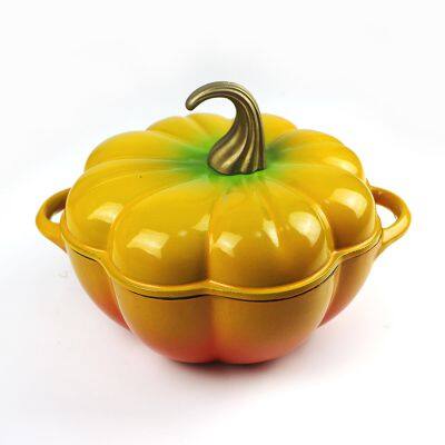 High Quality Cast Iron Cookware Stock Pot 24cm Orange Green Enamel Saucepan Halloween Pumpkin Pot With Lid