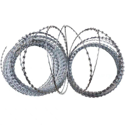 Silver 15-meter Stainless Steel Barbed Wire, Razor Wire Roll, With 3 45cm Iron Supports