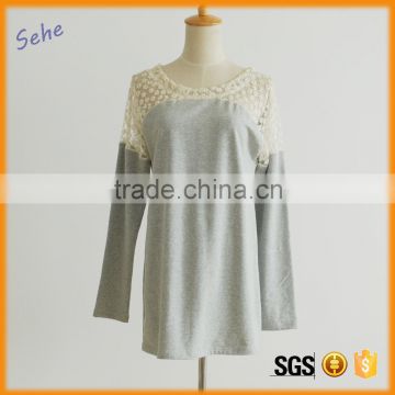 spring and autumn cheap price transparent lace off shoulder long tops for woman