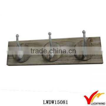 Recycle Wooden Sandblasting Triple Antique Clothes Farm Hook