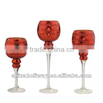 SET OF 3 RED CANDLEHOLDER, CHRISTMAS CANDLEHOLDER