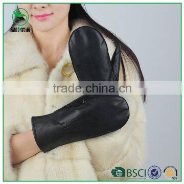 Women wool Lined winter 10W-600 leather mitten gloves