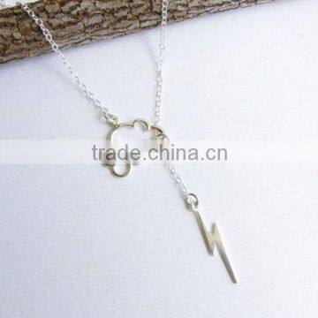 18K Gold Unique Weather Jewelry Cloud Lightning Necklace