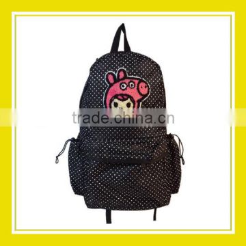 2016 New Arrival Products Bros Baby Rinne Custom Play Pig Head White Dotted Black Nylon Waterproof School Backpack