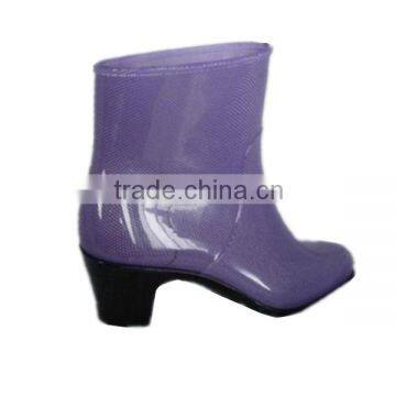 ladies solid color plain rain boots with heel,OEM antiskid PVC boots,custom ankle boots