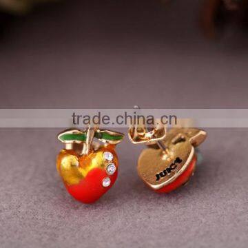 New design Enameled Cherry Stud Earrings with Diamond