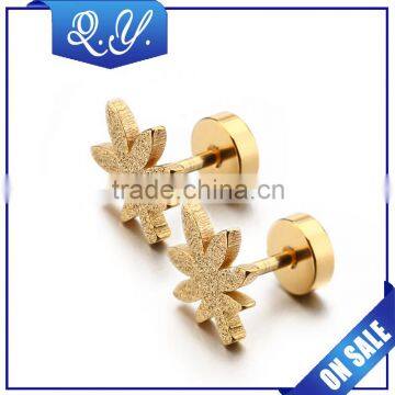 Gold plated ear jewelry surgical steel leaf shape ear studs