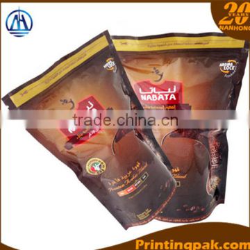 brown kraft ecological paper with aluminium foil lamination stand up pouch bag with degassing valve