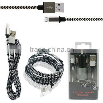 2 in 1 Charger Kits With Dual USB Car Charger & Braided USB Cable For iPhone 5 5S 6 6S 6Plus