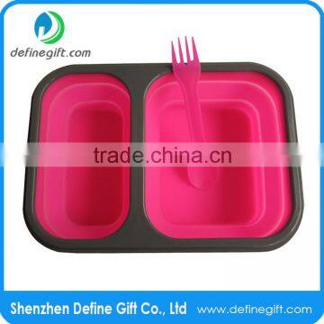 BPA Free 2 Compartment Eco Pink or Blue Folding Silicone Collapsible Food Container Quality Choice photo-4