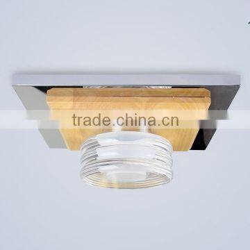 Small LED dimmable Ceiling lamp with wooden base and crystal diffuser