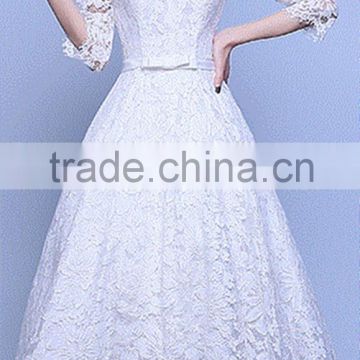 2016 Ladies white color lace dress