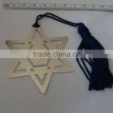 metal free Nickel Star of David Bookmark with Blue Tassel