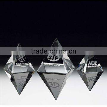 Various crystal pyramid paperweights with logo laser engraved