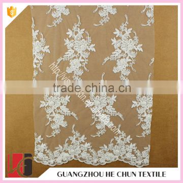 HC-5612-1 Hechun Bead Hand Embroidery Designs Woven Bridal Lace Fabric for Woman Dress