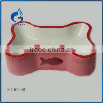 bone shape pink ceramic dog bowl pet water food bowl                        
                                                Quality Choice