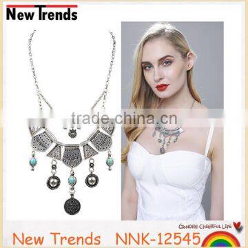 Multilayer ancient alloy coin pendants bib women necklace