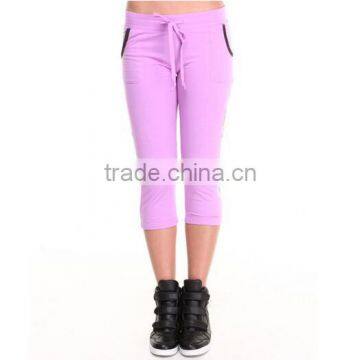 Customized women purple blank wholesale plain capri pants