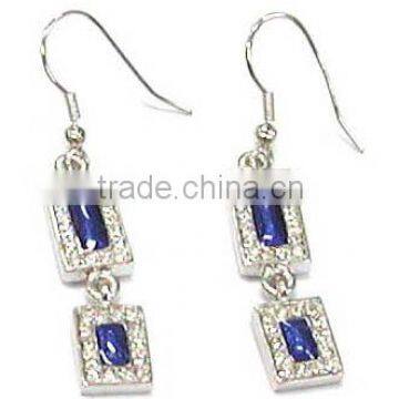 Fashion metal silver double rectangle drop earrings ,decorated with bule enamel and crystal,Customized Colors or LOGO and OEM de