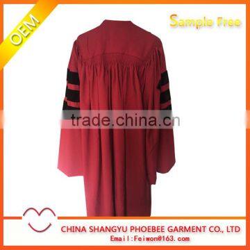 Hot Sell Red Graduation Gown With Black Velvet photo-2