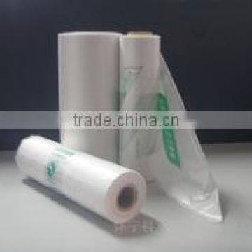 HDPE natural flat plastic food bag on roll with paper core for shopping hdpe plastic grocery bags on roll