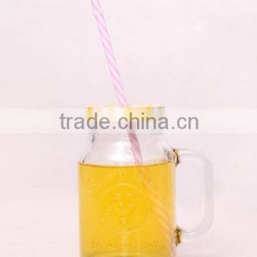 600ml Glass mason jar with metal lid and straw