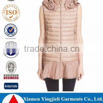 2016 New Arrival Women Water Resistant Peplum Hem Hooded Down Puffer Vest For Winter Clothes