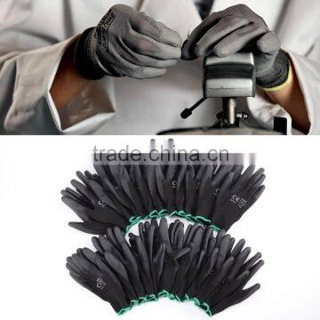 Premium Black PU Coated Work Gloves With 13G Polyester Shell