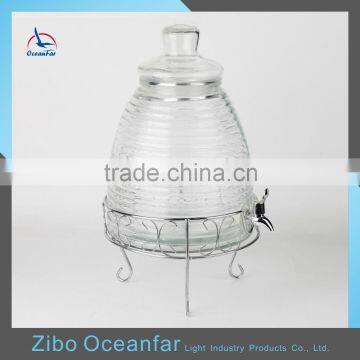 High Quality Clear Water Faucet Jar Beehive Glass Beverage Drink Dispenser With Stand