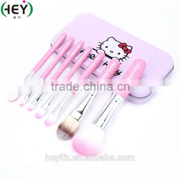 Hot Sell Synthetic Hair 7PCS Pink Hello Kitty Small Brush Set With Tin Box