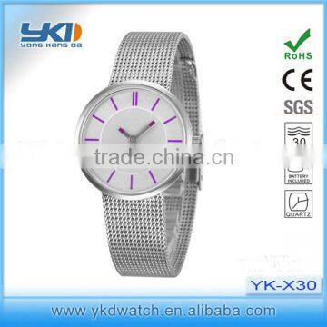 fashion lady silver stainlees steel watch,water resistant quartz stainless steel case back