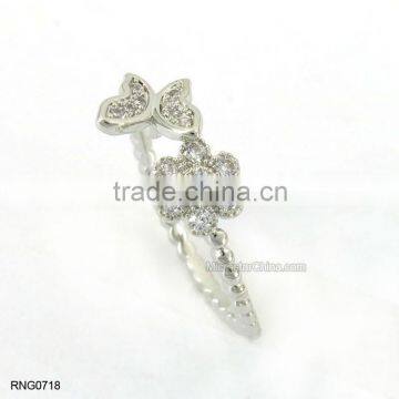 Simple Fashion Double Leaf Shape Diamond Copper Adjustable Ring For Women photo-5