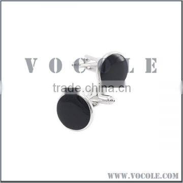 Black Paint Round Silver Stainless Steel Cufflink