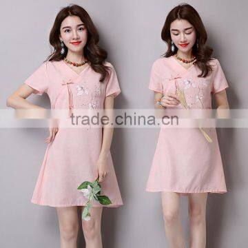 JPSKIRT1605960 Latest Fashion Ladies Chinese Pink Retro Dress