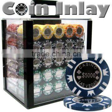 Coin Inlay Casino Poker Chip Set with Acrylic Case - 1000 Piece