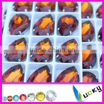 Wholesale tear drop rhinestones smoked topaz crystal beads with metal claw settings for decorations