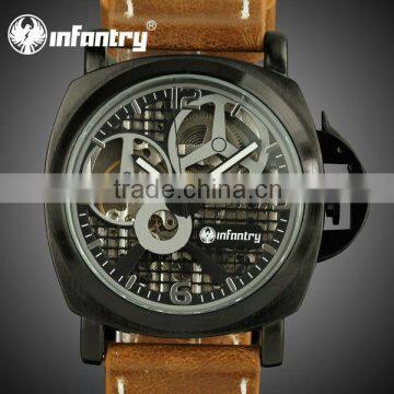 INFANTRY Men's Leather Mechanical Quartz Vintage Watch