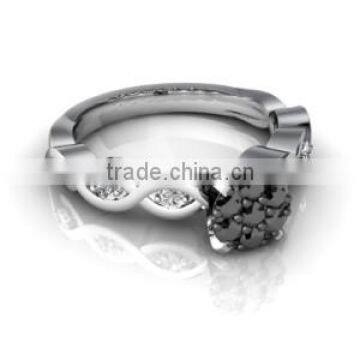 Certified 0.33 Ct Natural Black & White Diamond 14k Solid Gold Wedding Ring