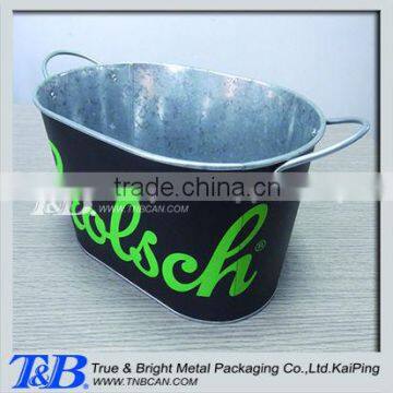 Galvanized metal beer bucket with fixed handle