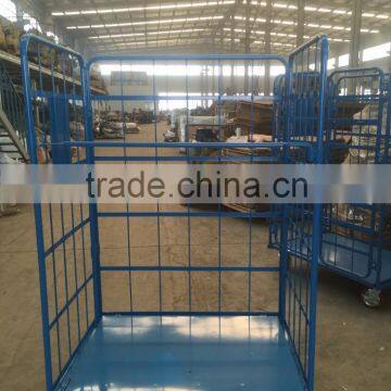 Heavy duty folding wire mesh roll container trolley cart