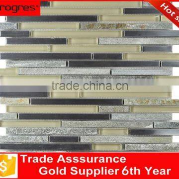 interior decoration Strip glass and stone mix mosaic tiles interior decoration(PMLK255-258)