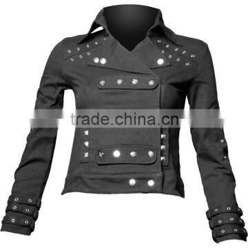 New White Studs/Black Denim Military Goth Jacket