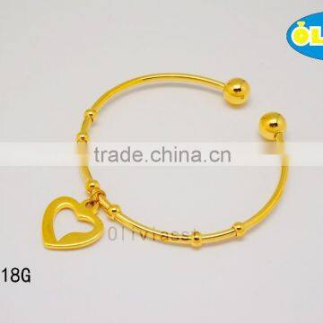 Olivia Jewelry Women Gold Bangle Design Stainless Steel Open Cuff Bracelet With Heart Pendant