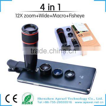 hot new mobile products for 2016 new unique professional clip-on 12x telescope zoom lens kit