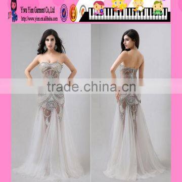 Wholesale Elegant Sleeveless Crystal Beaded Sexy See Through Evening Dress  Long Mermaid Sexy See Through Evening Dress