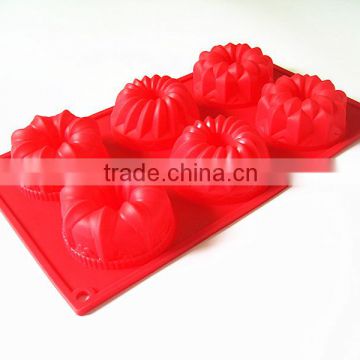 Ready-made FDA food grade non stick 6 cup microwave oven safe flower shape moldes de silicona